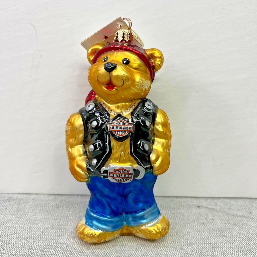 Harley-Davidson Bear Glass Ornament By Christopher Radko Collectible 2001 W/Tag